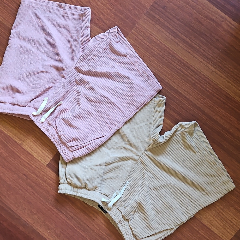 2 Pairs MASSIVE 6" Corduroy Shorts Tan & Pink Drawstring Elastic Waistband Men's